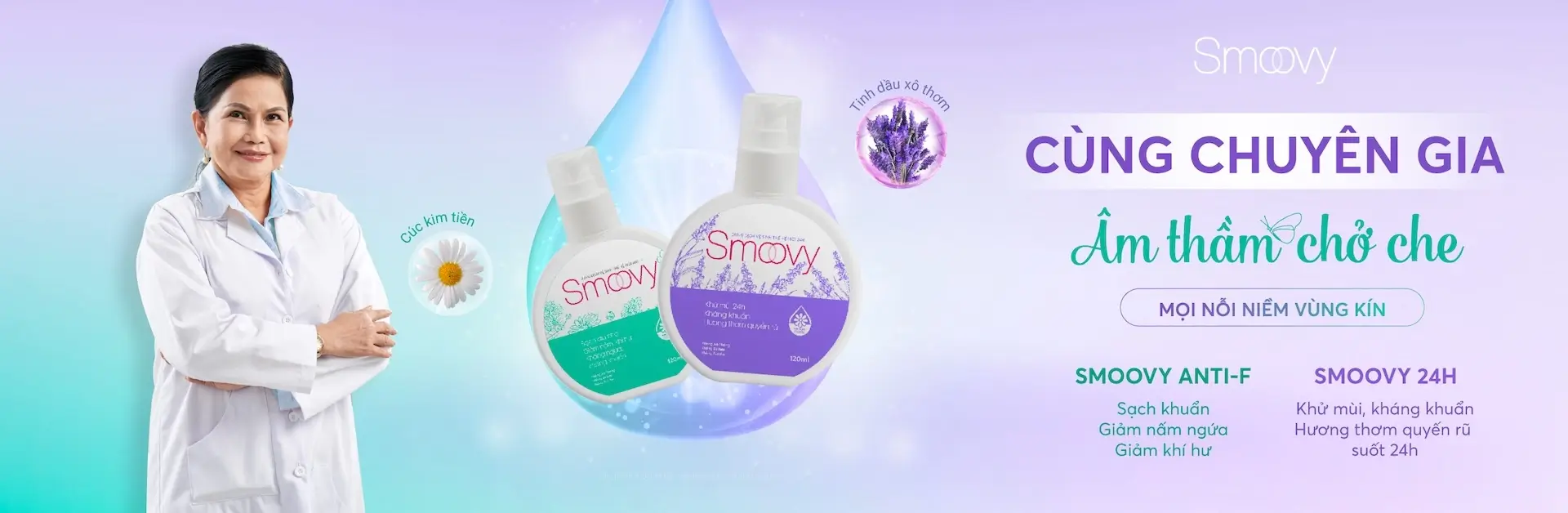 Dung dịch vệ sinh phụ nữ Smoovy sạch dịu nhẹ, kháng khuẩn