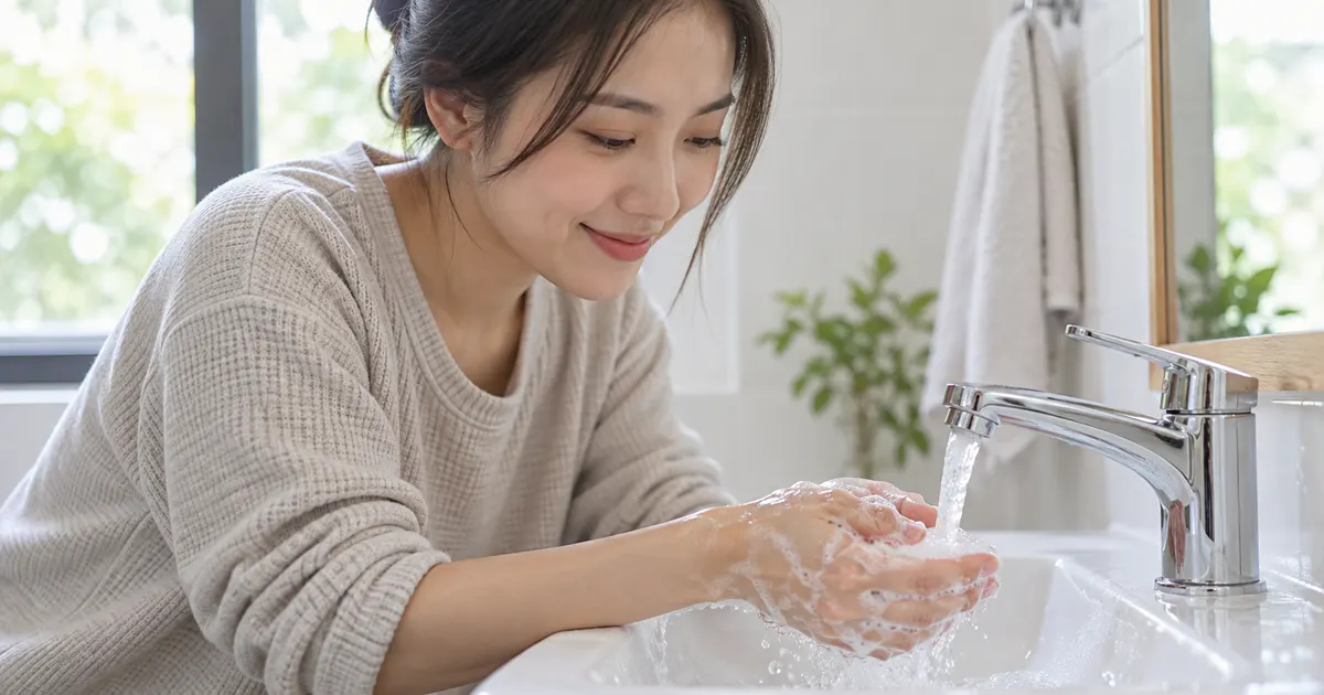 Bạn gái tuổi dậy thì thực hành thói quen vệ sinh cá nhân nhẹ nhàng