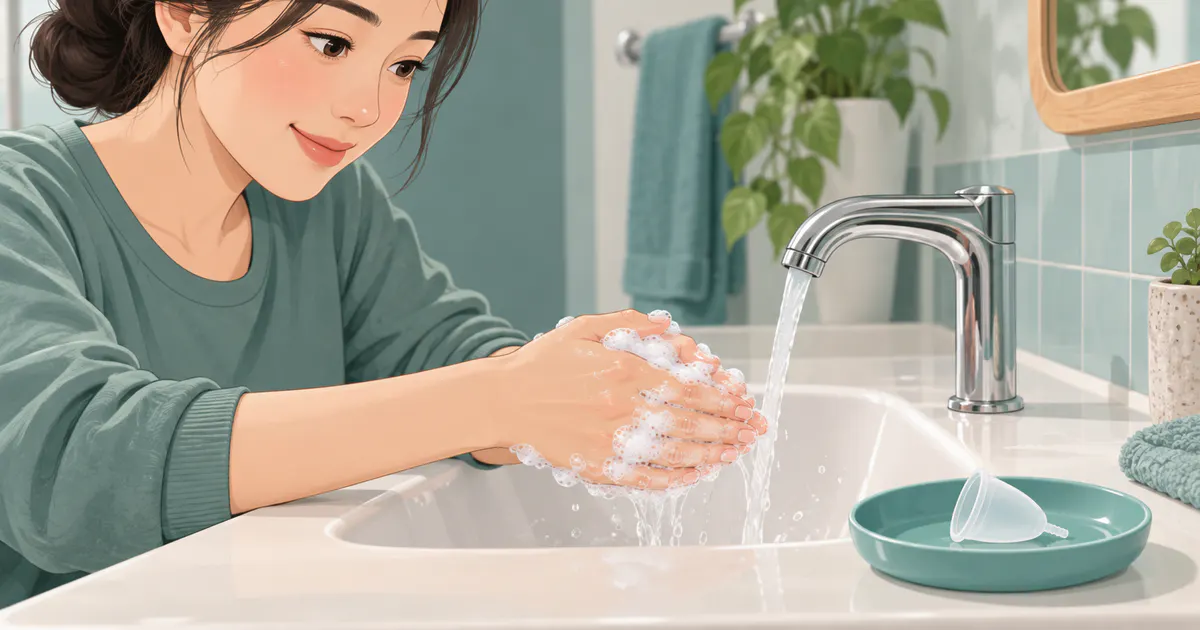 Rửa tay sạch trước khi tháo hoặc đặt cốc nguyệt san