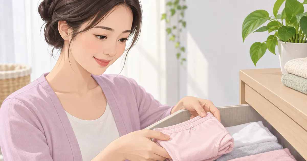 Phụ nữ cất đồ lót sạch và khô trong ngăn tủ thoáng
