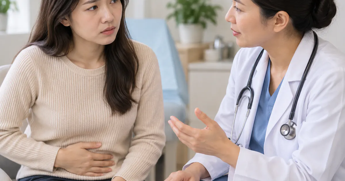 Người phụ nữ trao đổi với nhân viên y tế về dấu hiệu bất thường đường tiểu