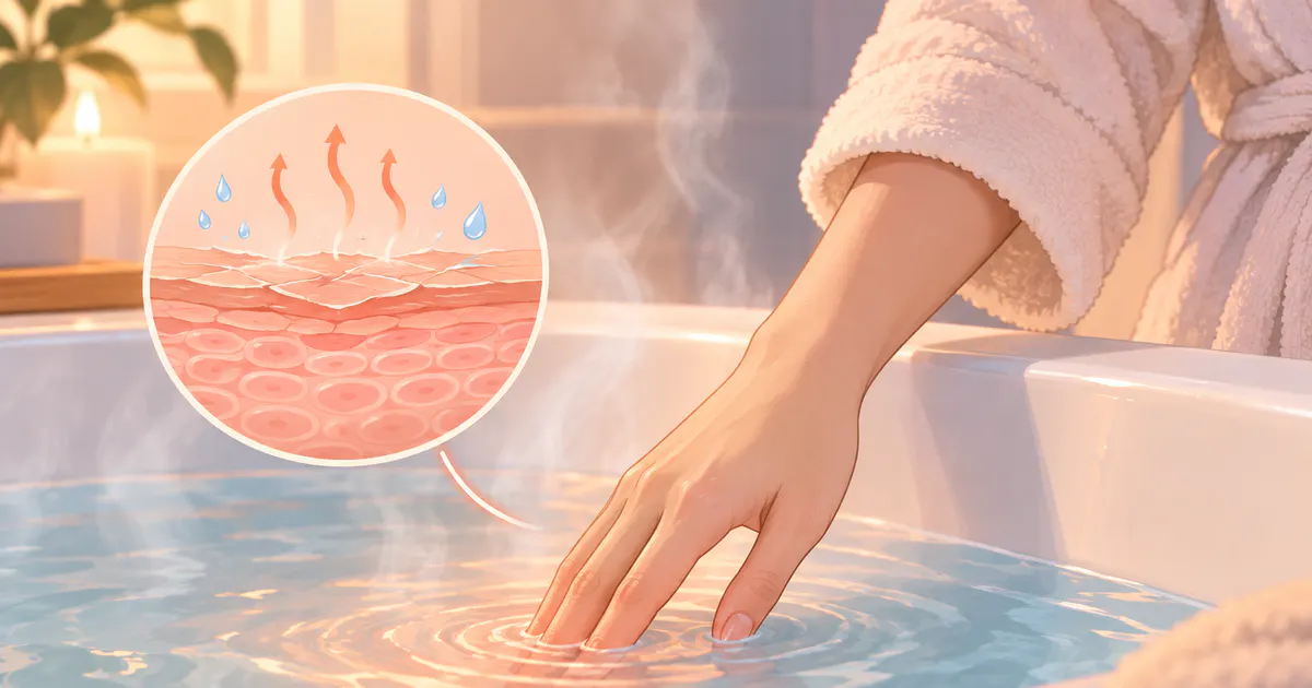 Bàn tay kiểm tra nhiệt độ nước để hạn chế khô da âm hộ