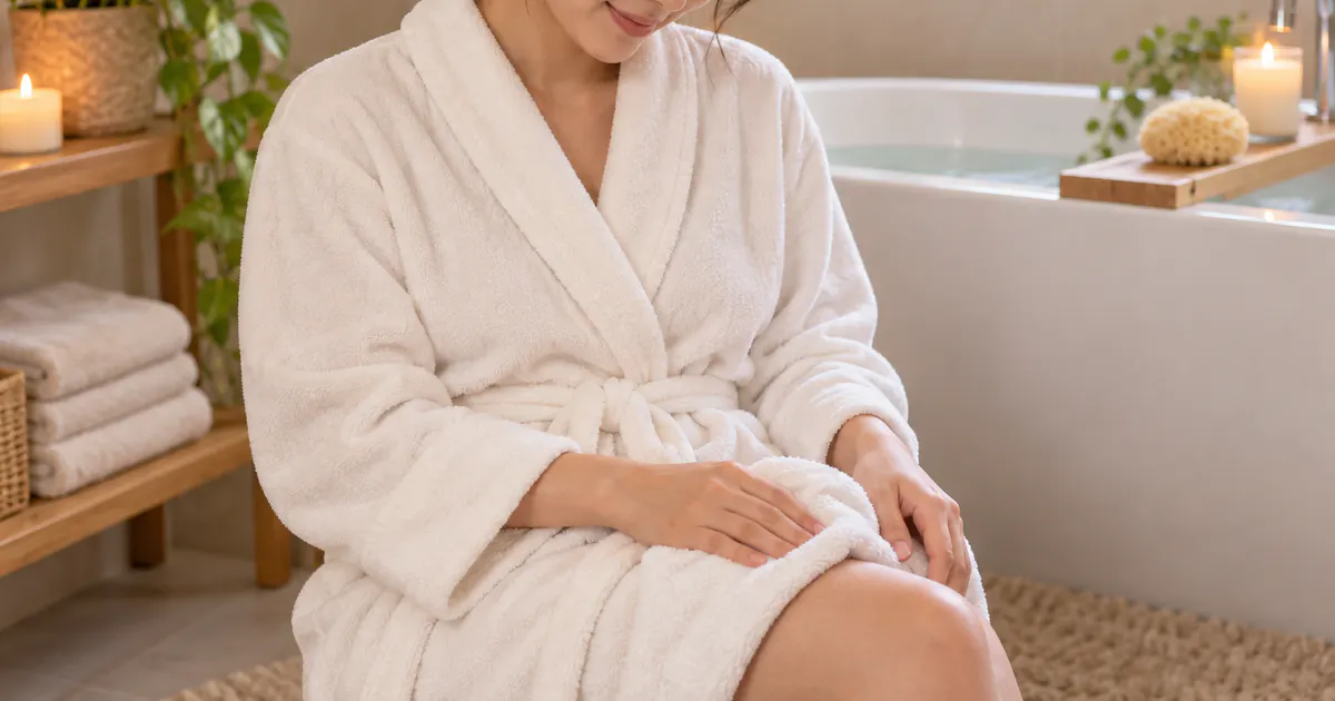 Người phụ nữ thấm khô nhẹ nhàng sau khi ngâm bồn nước ấm
