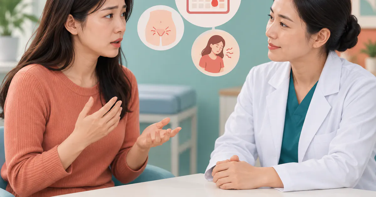 Phụ nữ trao đổi thời điểm và triệu chứng ra máu với bác sĩ phụ khoa