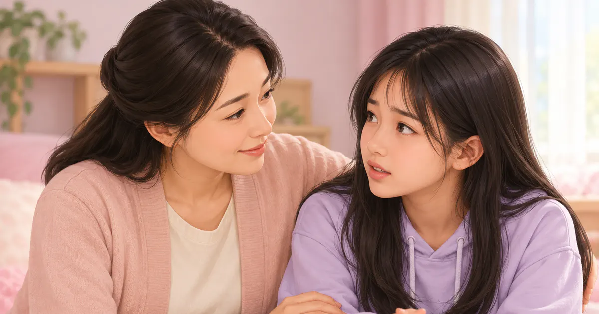 Cha mẹ lắng nghe và giải thích cho con về khí hư tuổi dậy thì bằng thái độ tôn trọng