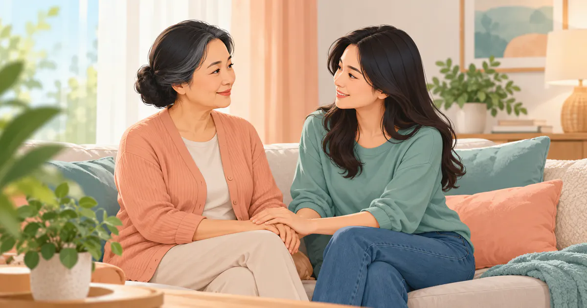 Hai phụ nữ trò chuyện để tìm cách hỗ trợ khi đi tiểu bị rát