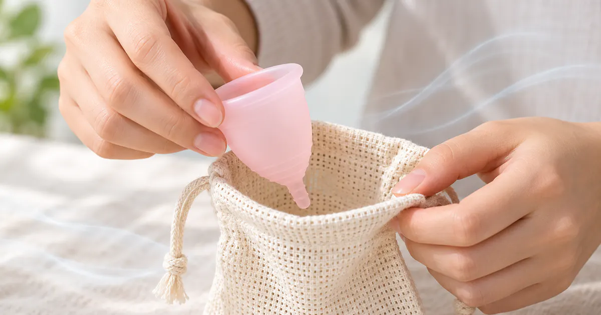 Đặt cốc nguyệt san vào túi vải sạch và thông thoáng