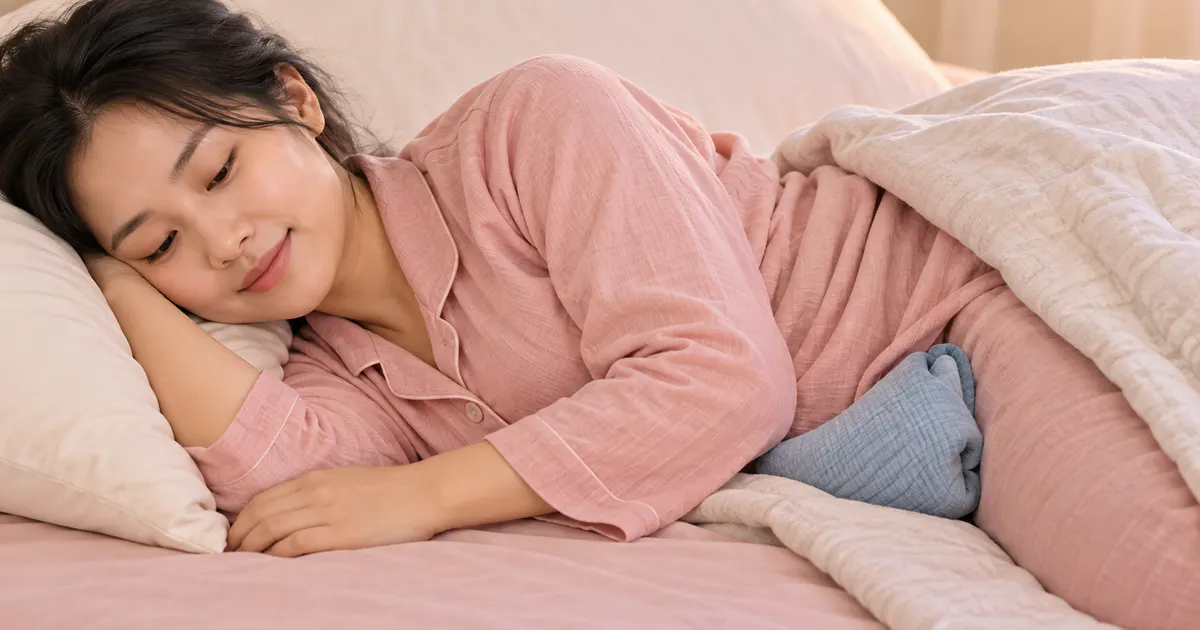 Minh họa mẹ sau sinh nghỉ ngơi và chườm mát an toàn để giảm khó chịu