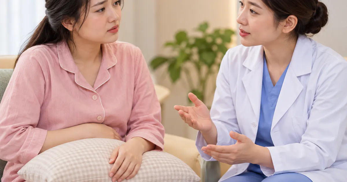 Mẹ sau sinh trao đổi với nhân viên y tế về dấu hiệu đau bất thường