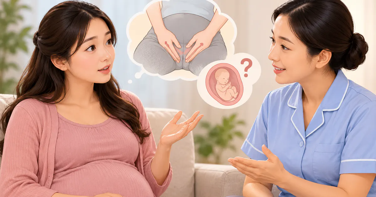 Mẹ bầu trao đổi với nữ hộ sinh về massage tầng sinh môn trước sinh