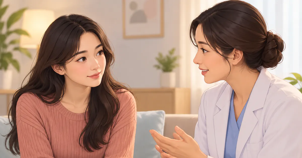 Người phụ nữ trao đổi với nhân viên y tế khi có dấu hiệu kích ứng kéo dài
