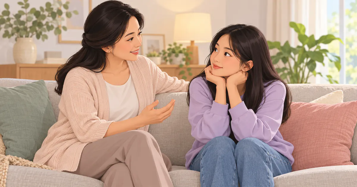 Mẹ và con gái trò chuyện cởi mở về chăm sóc cơ thể