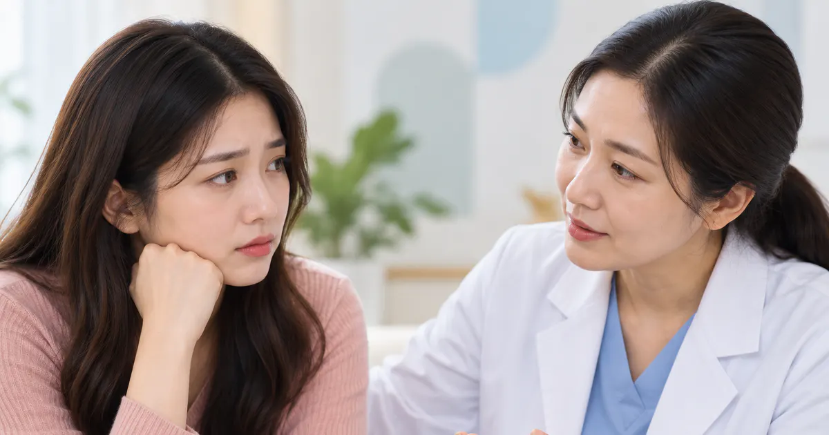 Người phụ nữ trao đổi với nhân viên y tế khi có dấu hiệu kích ứng kéo dài