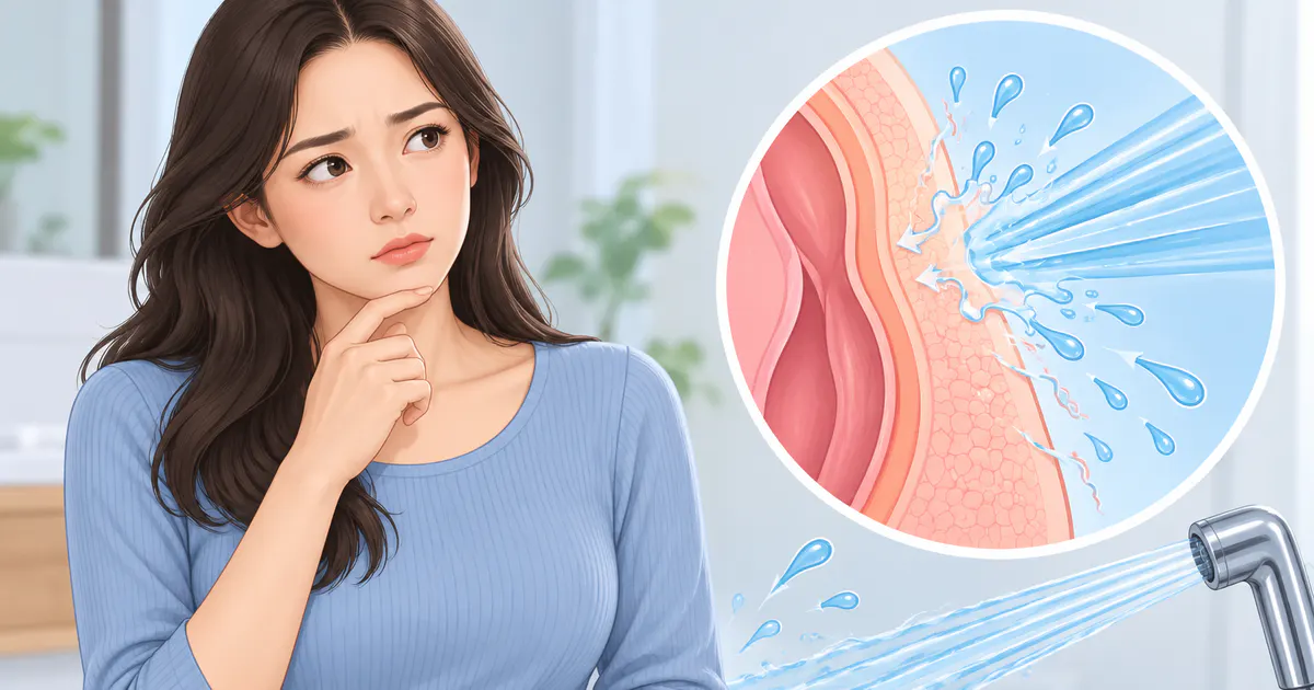 Minh họa tia nước mạnh có thể gây khó chịu cho da âm hộ nhạy cảm