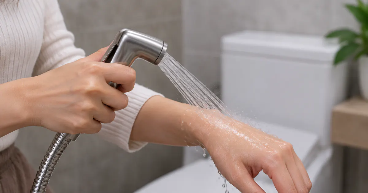 Kiểm tra áp lực vòi xịt bằng tay trước khi vệ sinh vùng kín