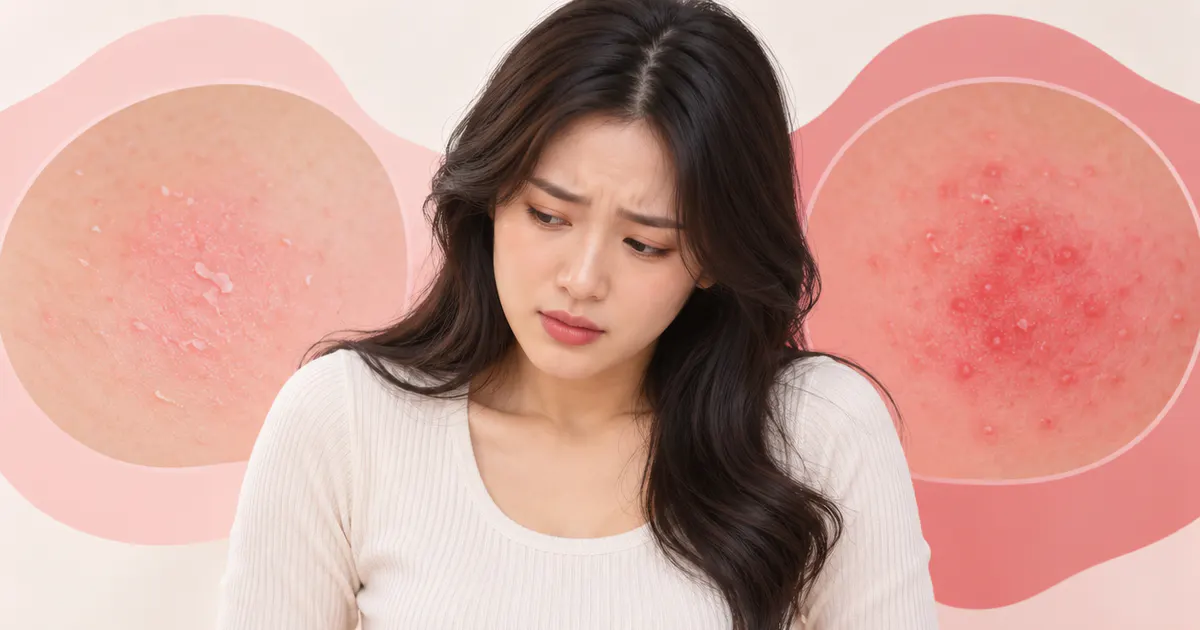 Minh họa phân biệt kích ứng nhẹ và dấu hiệu cảnh báo sau tẩy lông vùng kín