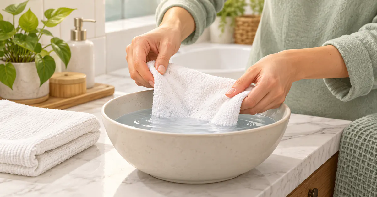 Chuẩn bị khăn cotton mềm và nước sạch để chăm sóc vùng da đang kích ứng