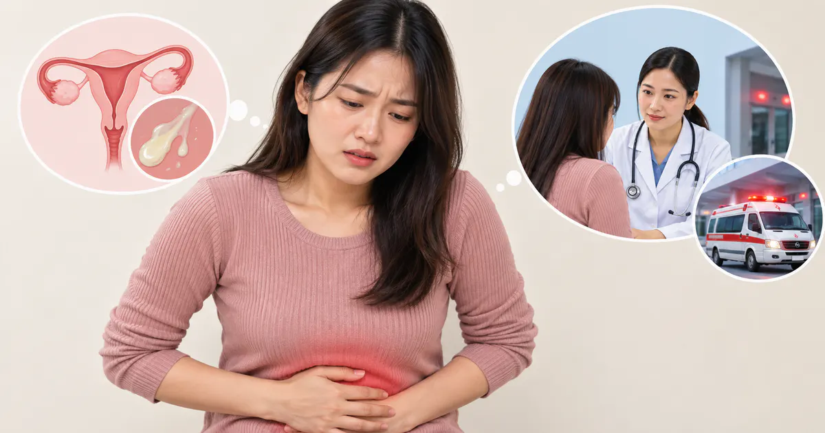 Minh họa phụ nữ nhận biết dấu hiệu đau bụng dưới cần đi khám sớm