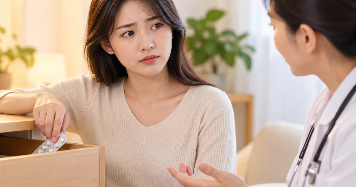 Minh họa không tự mua thuốc khi đau bụng dưới kèm khí hư bất thường