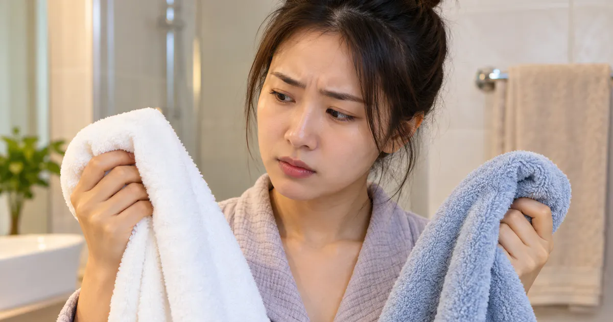 Người phụ nữ chuẩn bị khăn riêng khi tìm hiểu dùng chung khăn tắm có lây bệnh vùng kín không