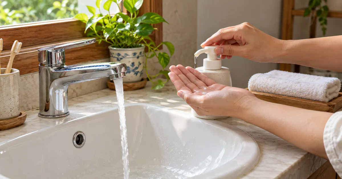 Lấy lượng nhỏ dung dịch vệ sinh ở bồn rửa và dùng nước sạch