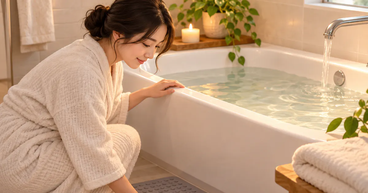 Minh họa chuẩn bị phòng tắm an toàn trước khi ngâm mình sau sinh
