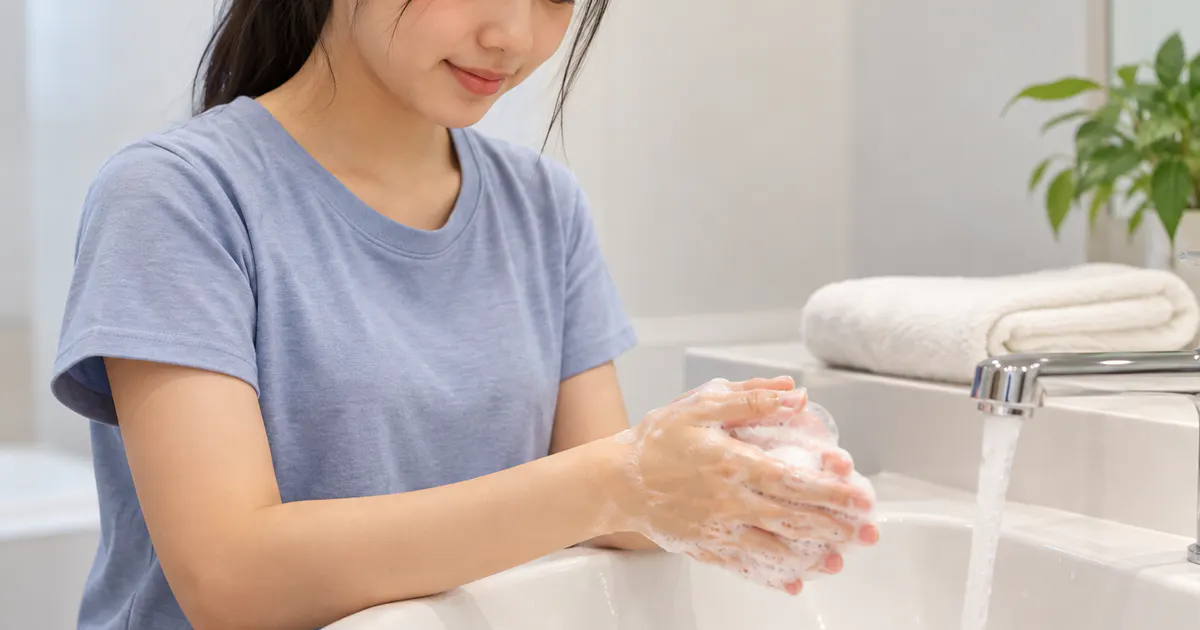 Rửa tay và chuẩn bị khăn sạch trước khi vệ sinh vùng kín tuổi dậy thì