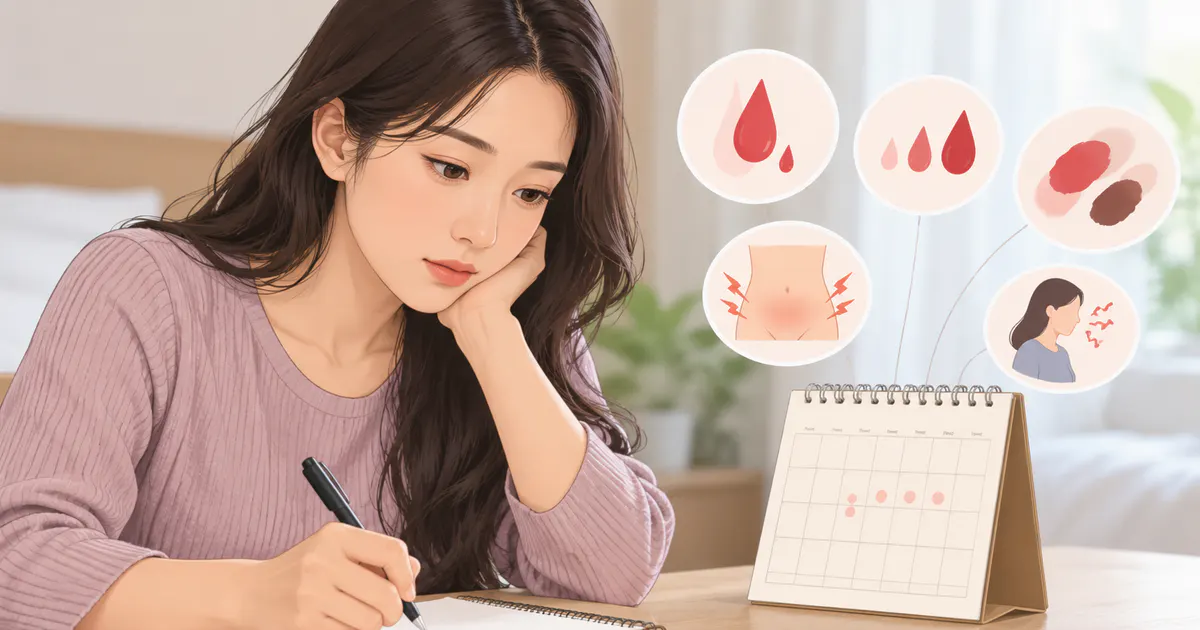 Minh họa cách ghi nhận thời điểm và triệu chứng khi ra máu sau quan hệ