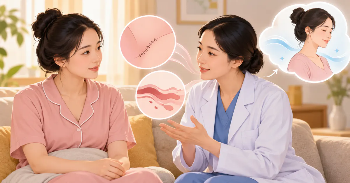 Minh họa tư vấn tình trạng vết khâu và sản dịch sau sinh