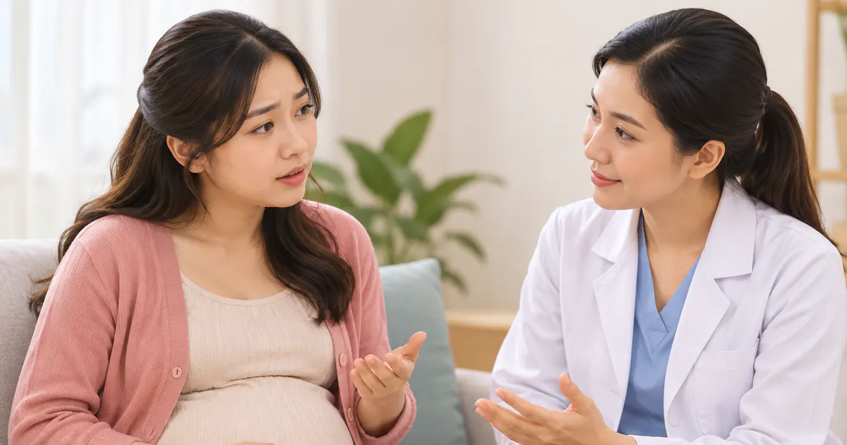 Mẹ bầu trao đổi với nhân viên y tế khi triệu chứng kích ứng kéo dài