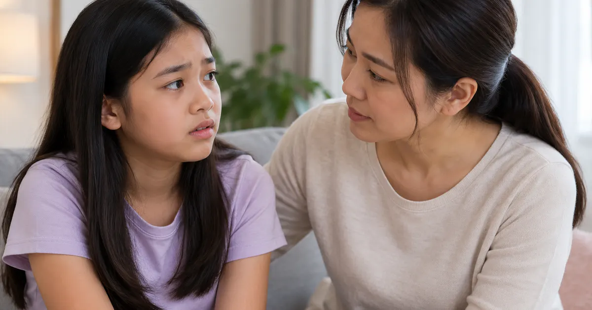 Cha mẹ lắng nghe khi bé gái chia sẻ dấu hiệu bất thường cần được hỗ trợ