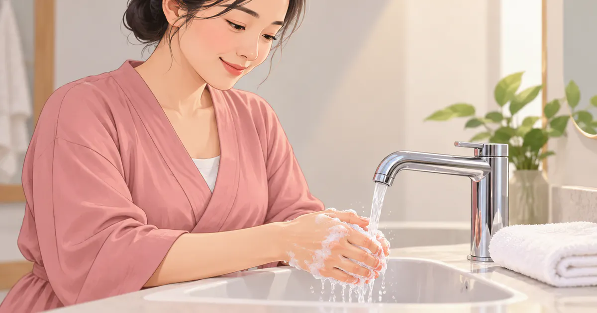Minh họa rửa tay trước khi vệ sinh vùng ngoài sau sinh